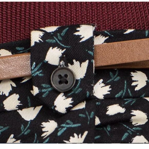 Zara Basic Snow Drop FLORAL Chino Trousers. BROWN Belt  SIZE 2 - Picture 4 of 7